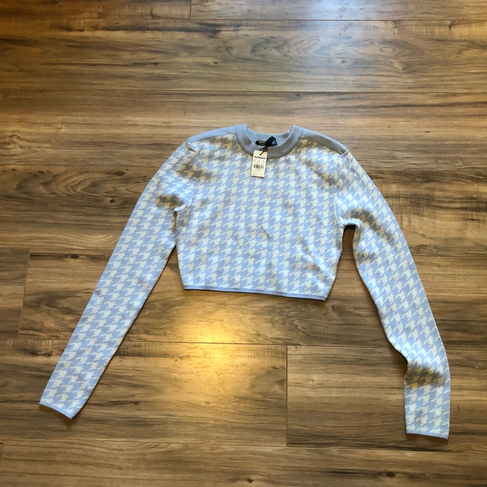 Blue white checkered cropped sweater express nwt